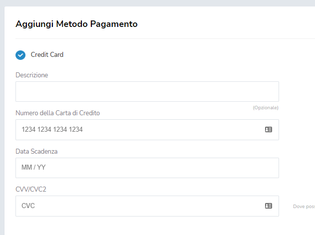 Credit card input form