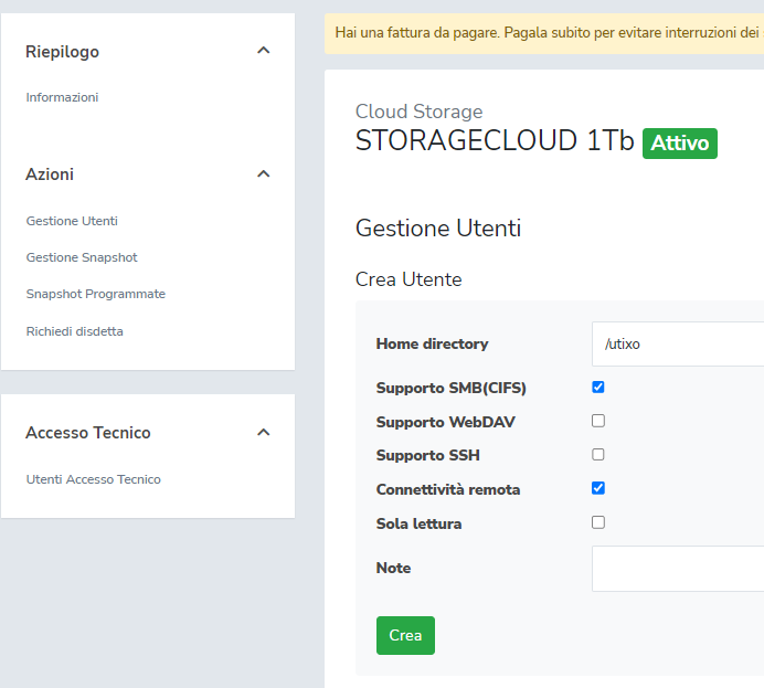 Create SMB user on Utixo storage