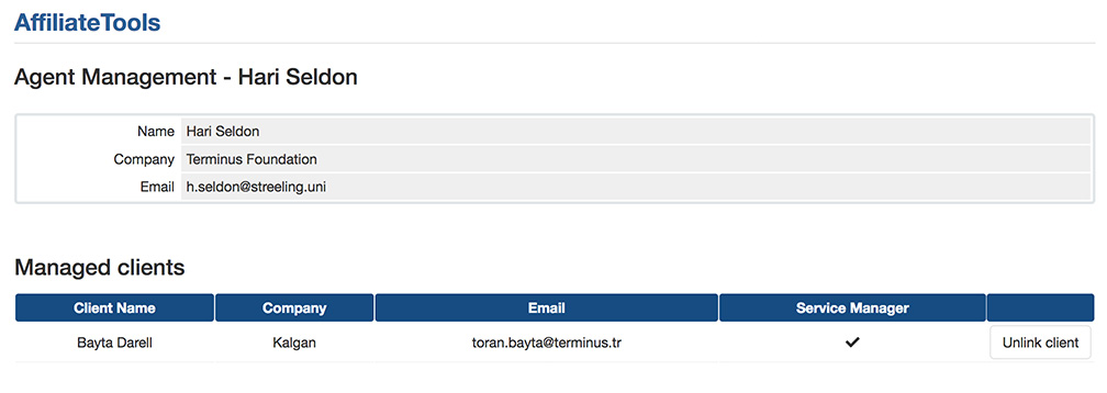 Affiliate client details