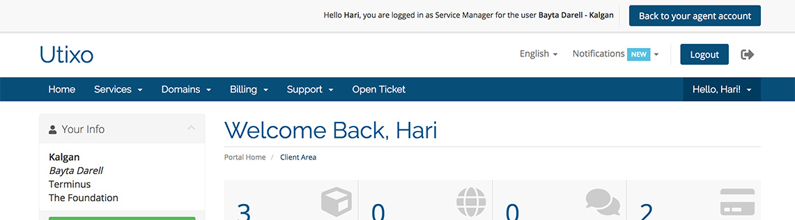 Log in as client