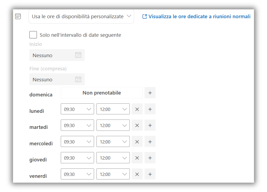 Availability settings