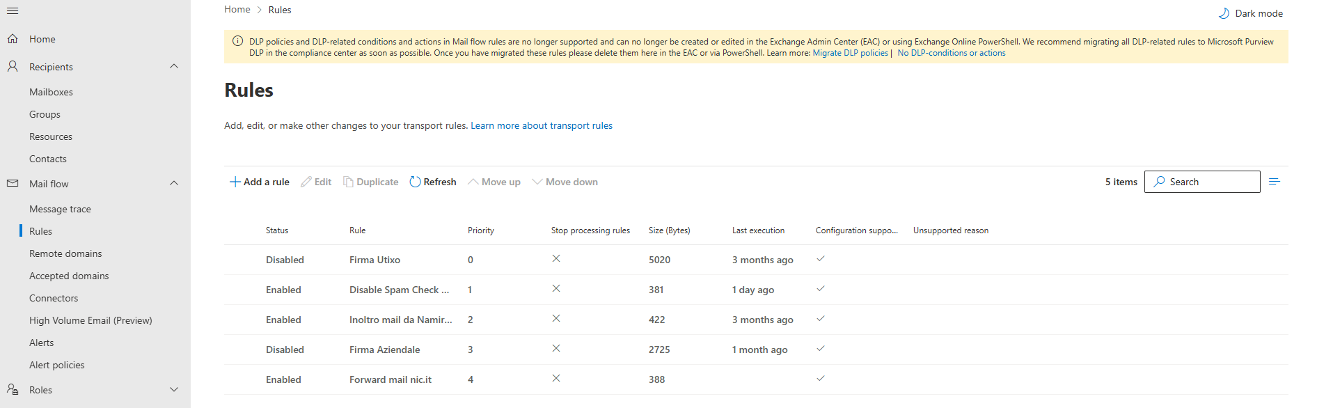 Search for custom mail rules