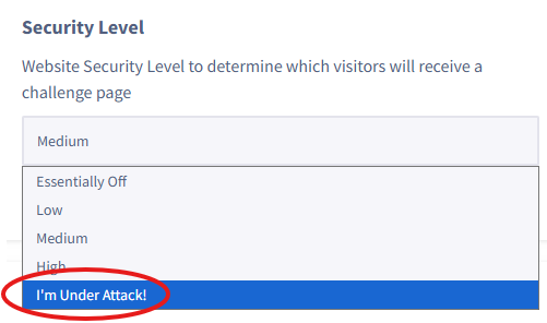 Setting Security Level to I’m Under Attack