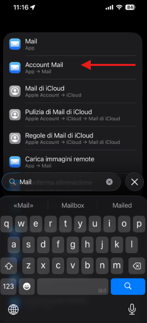Mail settings on iPhone