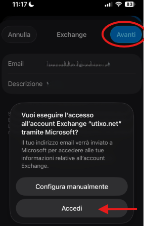 Email and description fields