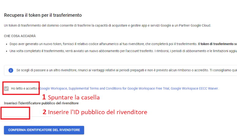 Inserimento ID rivenditore