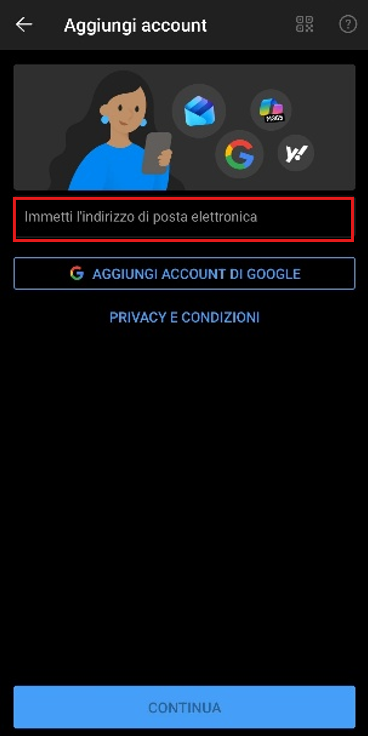 Entering an email address in Outlook on Android