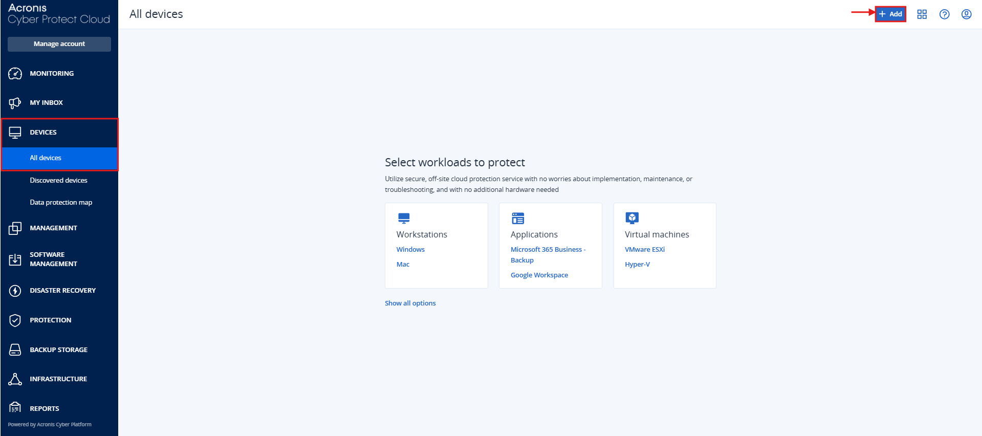 Devices section with ADD button
