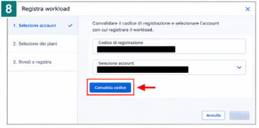 Convalida del codice di registrazione workload Acronis