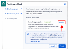 Modifica del piano di protezione durante la registrazione Acronis