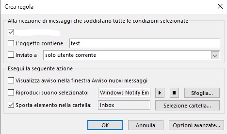 Outlook rule creation - step 2