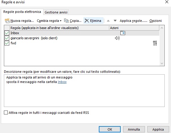 Outlook rule deletion