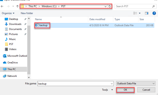 Select PST file