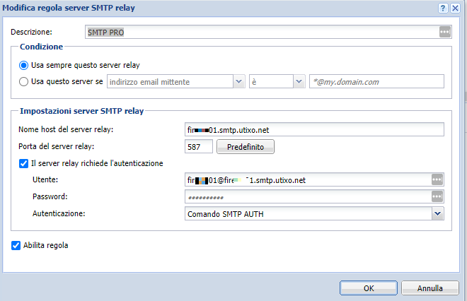 SMTP settings for Kerio