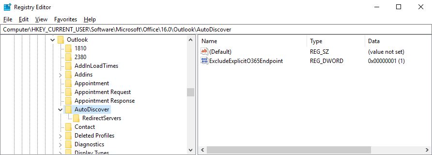 Outlook 2016 registry edit