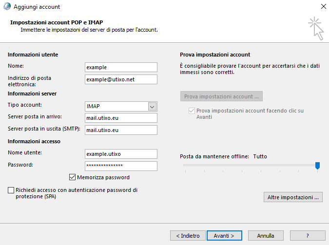 utixo exchange imap configurazione